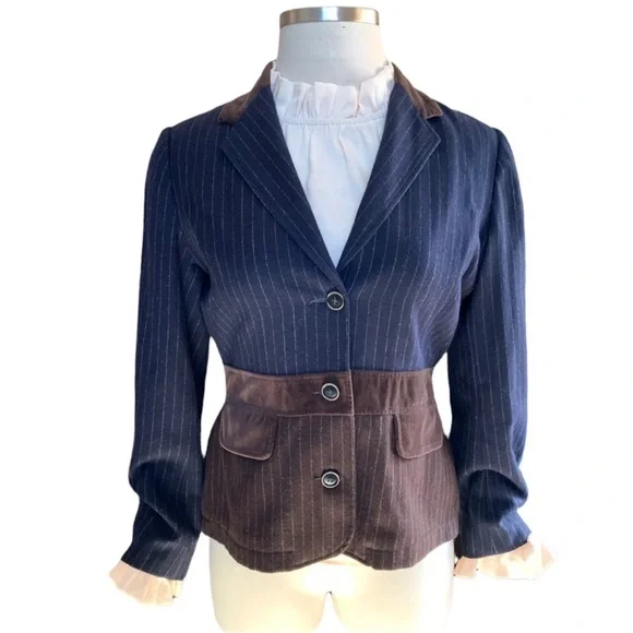 Boden Stripe Wool Blend Patch Elbow Blazer Jacket 4 - Picture 4 of 7